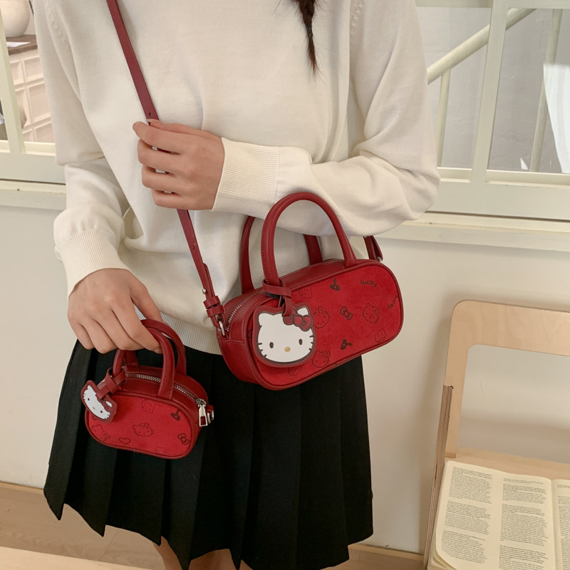 hellokitty包包新款红色可爱手提包迷你女童斜挎保龄球小方包洋气