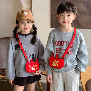 马年红色压岁钱包儿童拜年斜挎包宝宝出游零钱出游包可爱男女童包