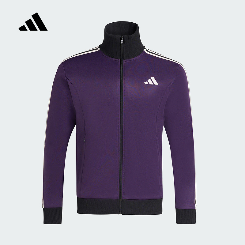【尖货】adidas阿迪达斯夏季立领外套男装跑步针织紫色夹克KT0839