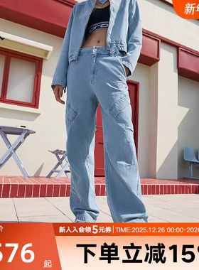 NIKE耐克女裤冬秋新款运动裤复古牛仔裤休闲直筒长裤IM9713-440