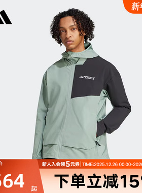 阿迪达斯春新款男梭织夹克连帽外套户外连运动帽软壳衣JC6859