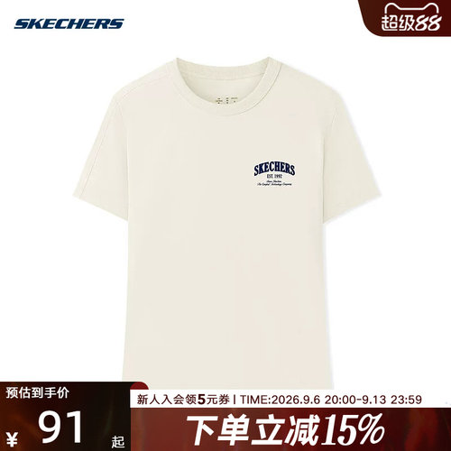 Skechers斯凯奇2026夏女运动短袖T恤圆领宽松休闲针织衫 L326W005