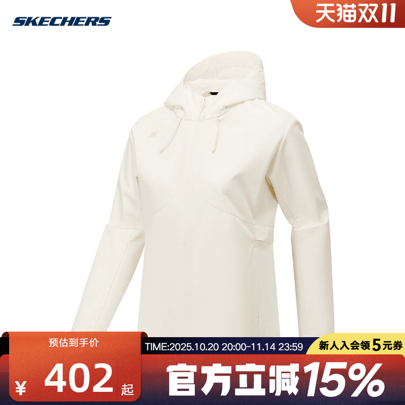 Skechers斯凯奇秋季女运动休闲防风连帽梭织外套 P325W067-008D
