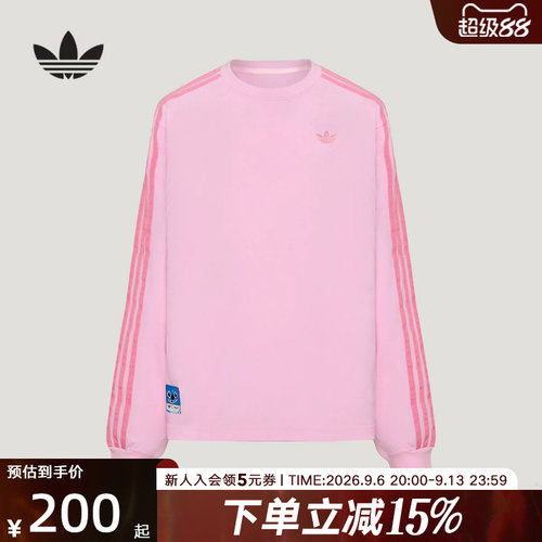 阿迪达斯三叶草秋女大童迪士尼史迪奇联名纯棉印花长袖T恤 LD7315