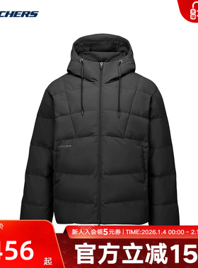 Skechers斯凯奇防泼水防风连帽羽绒服男冬装外套 L425M012/03B6
