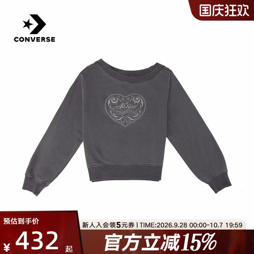 Converse匡威2026秋冬复古时尚斜肩爱心刺绣女卫衣上衣WCK371-GDA