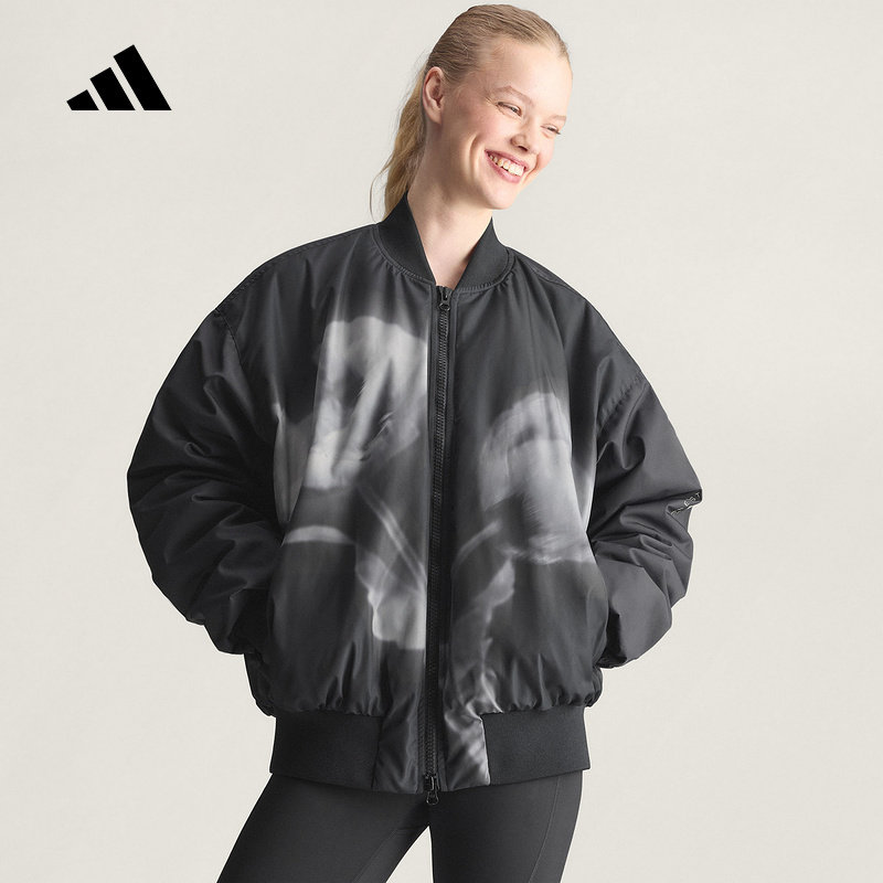 adidas阿迪达斯飞行员夹克女子印花运动保暖宽松棉服外套 KA