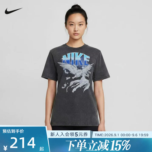 NIKE耐克女子短袖夏棉质立体字母天使印花复古休闲T恤IW1198-060