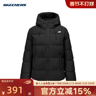 Skechers斯凯奇拒水保暖棉衣冬新款女加厚连帽棉服 P425W197/0018