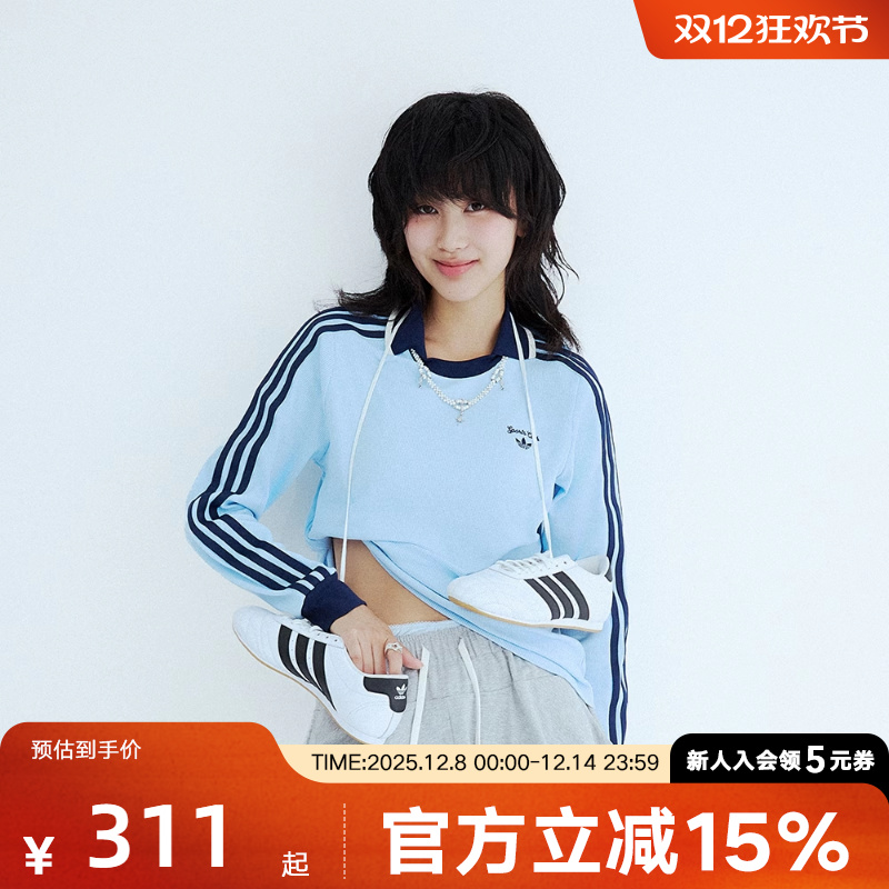 adidas阿迪达斯POLO衫女春新款休闲复古运动长袖T恤 JM8011