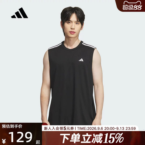 阿迪达斯夏清风运动背心男女无袖T恤黑KE5906