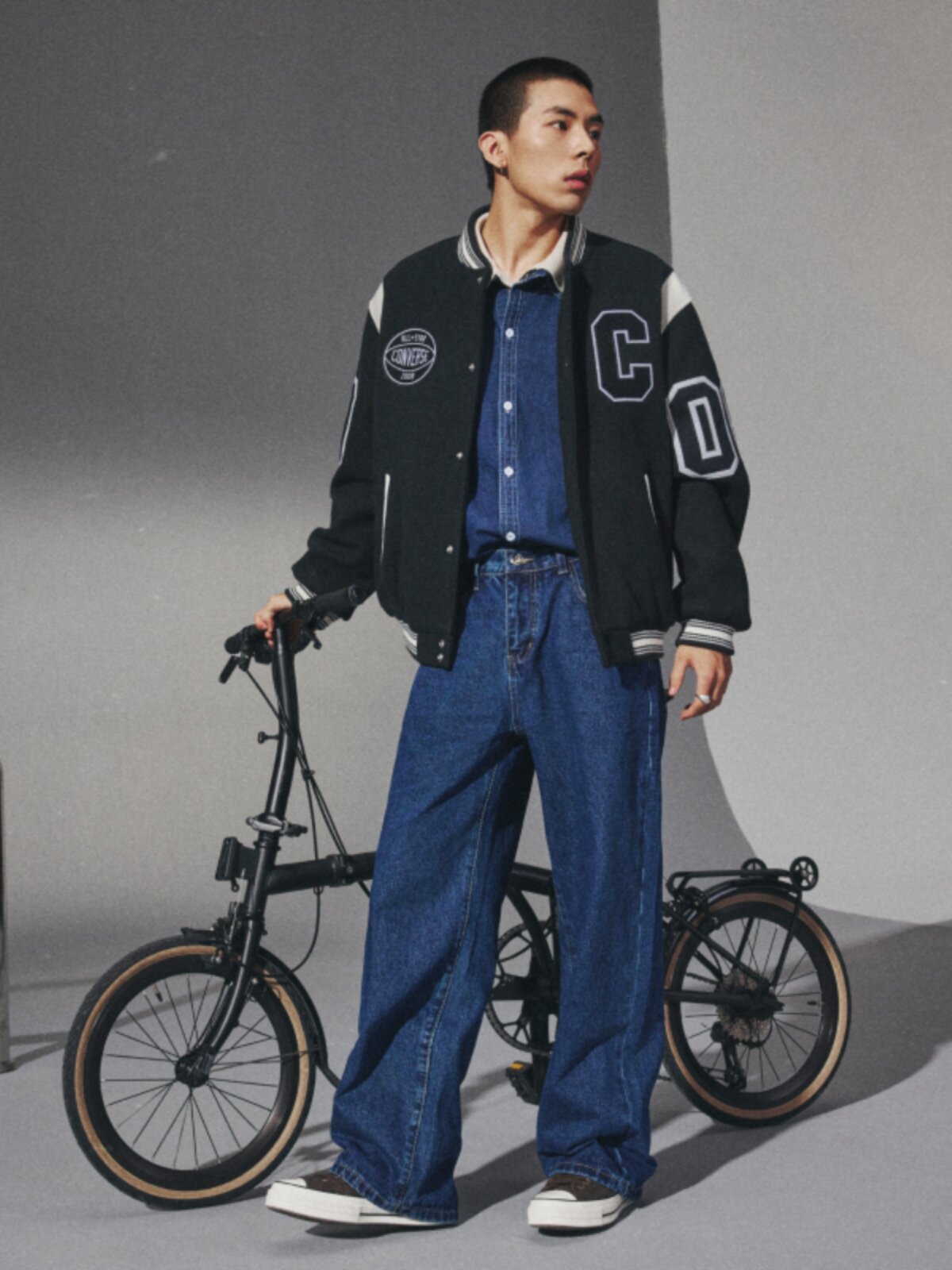 컨버스 2024 가을 겨울 남성 스포츠 캐주얼 재킷 브이넥 패션 코튼 의류 10026725-A01