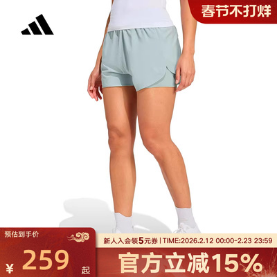 阿迪达斯耐磨耐撕速干二合一高腰运动健身裤26春女梭织短裤KE7397