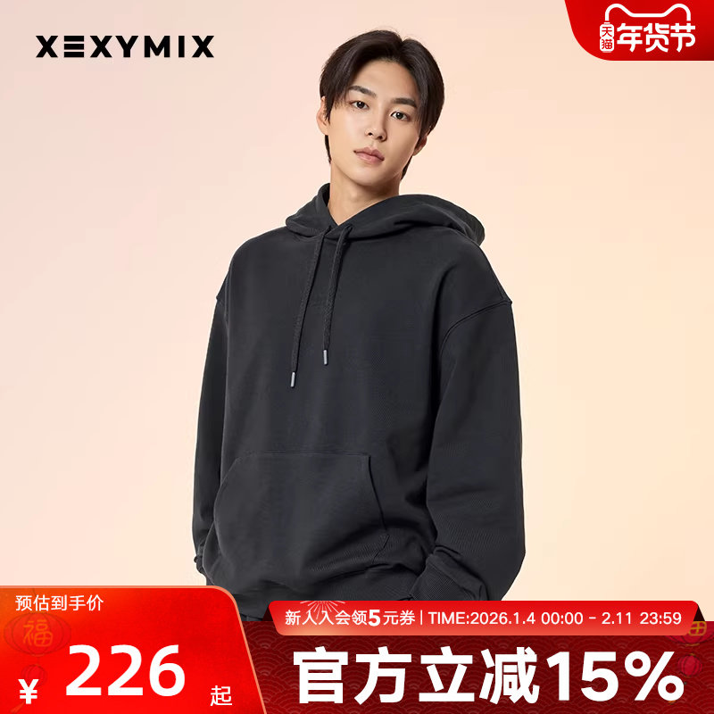 xexymix杰克茜男小印花连帽运动卫衣宽松套头春秋外套XMMHD01J1,运动/瑜伽/健身/球迷用品,瑜伽外套,淘宝优惠券,粉丝福利购,淘宝优惠卷