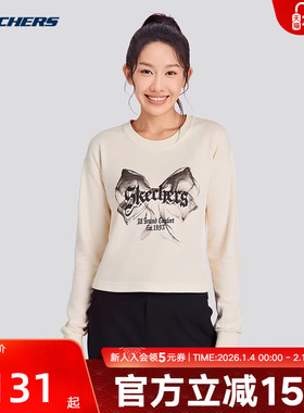 Skechers斯凯奇女宽松短款长袖T恤圆领休闲运动打底衫 L325W065