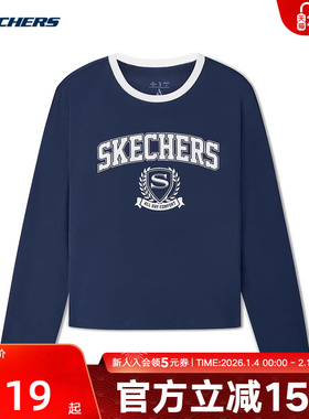 Skechers斯凯奇25秋女子休闲长袖衫宽松舒适圆领T恤L325W005/002Z