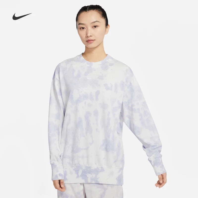 NIKE耐克卫衣女装粉色扎染印花运动圆领套头衫春季新款DQ6157-580