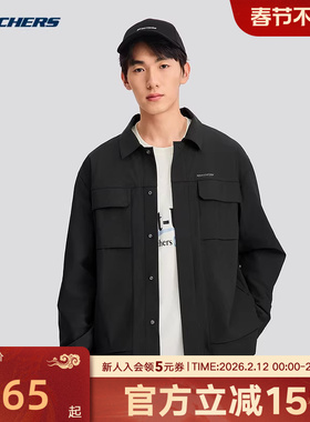 Skechers斯凯奇夹克新款男士运动宽松休闲翻领外套L325M021-03B6