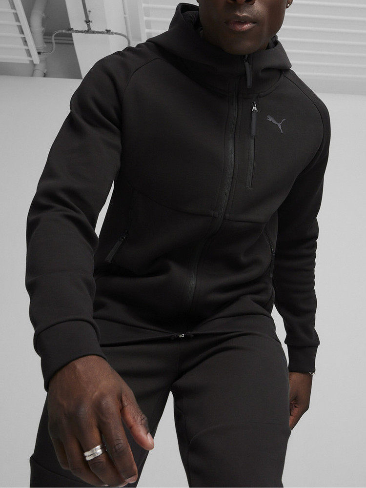 PUMA 재킷 남자 봄 2024 새로운 단색 작은 라벨 지퍼 후드 스포츠 재킷 626143-01