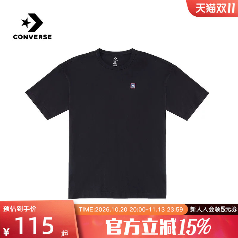 Converse匡威情侣款运动休闲短袖圆领简约百搭黑色T恤UCJ437-023