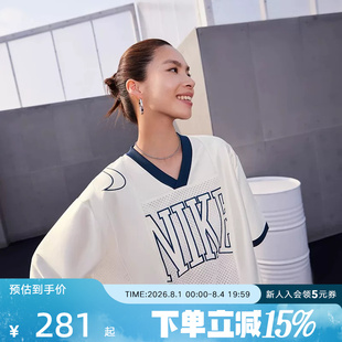 Nike耐克短袖女夏新款复古宽松版运动休闲T恤球衣HJ0281-133