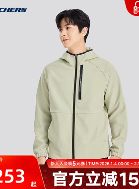 Skechers斯凯奇男士秋冬保暖加绒连帽外套运动开衫 P424M130/027B