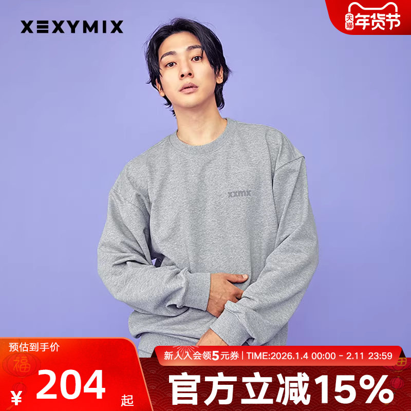 xexymix杰克茜男子印花圆领卫衣简约宽松宽松瑜伽外套XMMMT01J1,运动/瑜伽/健身/球迷用品,瑜伽外套,淘宝优惠券,粉丝福利购,淘宝优惠卷