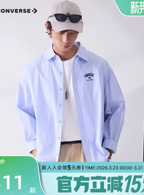 匡威男长袖衬衫春季新品宽松条纹时尚绣花logo叠穿衬衫MCJ402-UFC