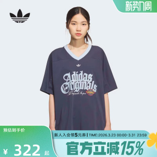 adidas阿迪达斯三叶草V领半袖 T恤KT3063 球衣2026夏女宽松透气短袖
