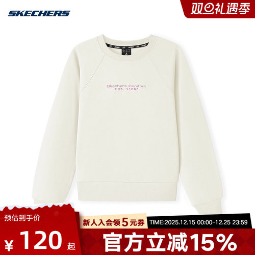Skechers斯凯奇新款女子圆领休闲针织套头运动卫衣L325W048/0074