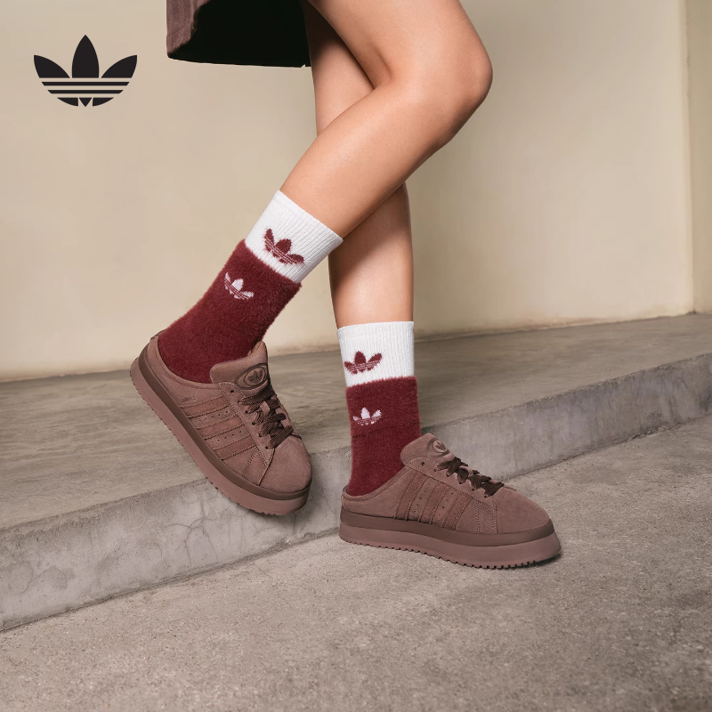 adidas阿迪达斯三叶草女MULE休闲拖鞋厚底加绒保暖面包鞋JR3731