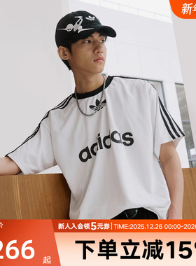 阿迪达斯三叶草半袖男三条纹复古宽松休闲圆领运动短袖T恤IM9459