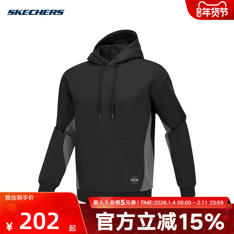 斯凯奇春新款男女同款舒适连帽套头卫衣套头衫P424U012/0018