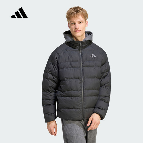 adidas阿迪达斯外套男秋简约舒适保温黑色短款棉服夹克 KF2710