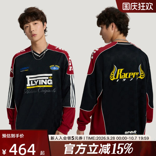 adidas阿迪达斯三叶草秋男赛车风宽松运动提花针织长袖T恤 LD6499