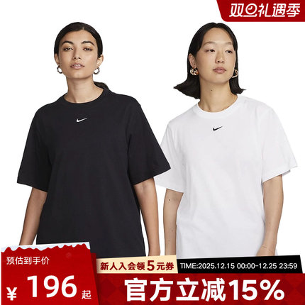 Nike耐克短袖女上衣运动宽松黑色舒适亲肤棉T恤半截袖FD4150-010