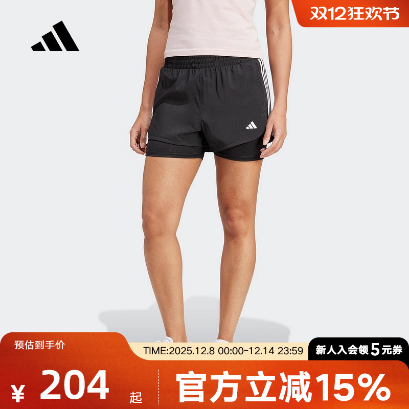 adidas阿迪达斯夏季新款女裤二合一运动跑步健身梭织短裤JJ3116