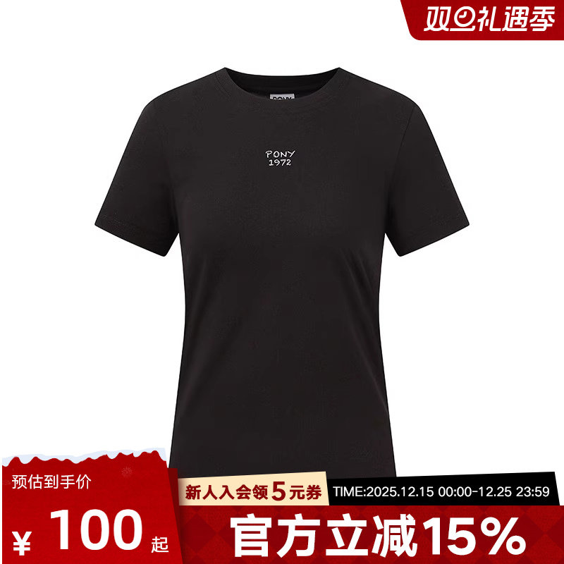 PONY波尼1972户外休闲25夏凉感短袖舒适圆领T恤 252W2AT10BK