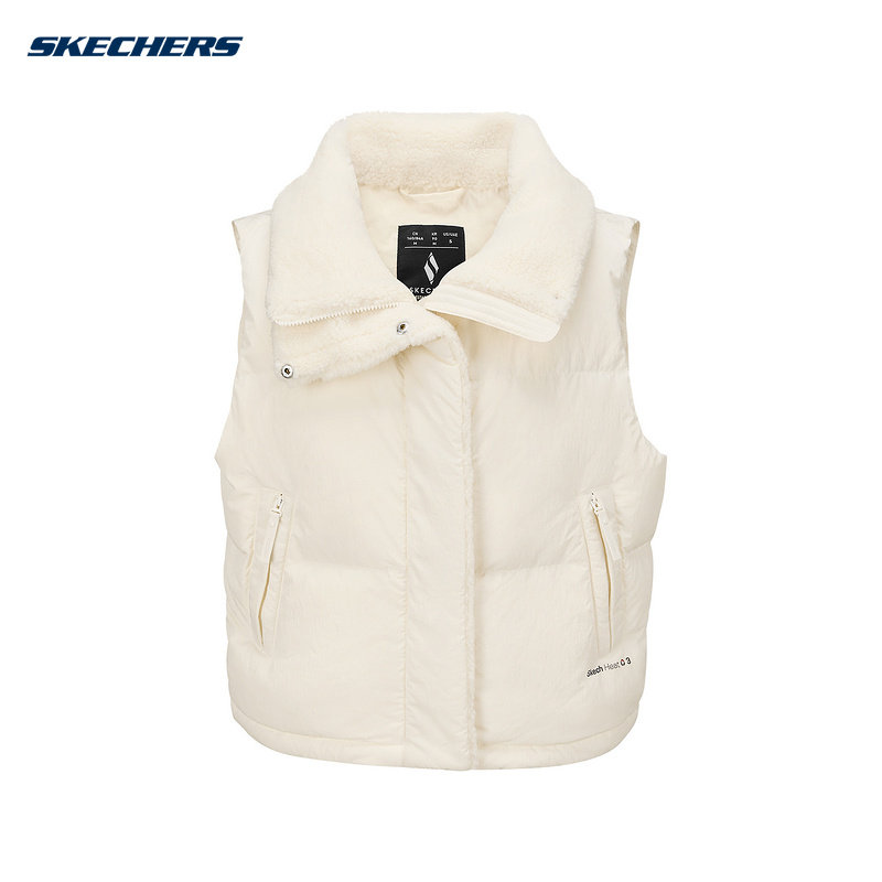 Skechers斯凯奇加绒毛领羽绒服马甲冬女外穿背心 L425W032/01B4