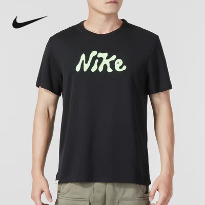 NIKE耐克男子春季logo印花短袖运动圆领休闲宽松T恤黑FB7947-010