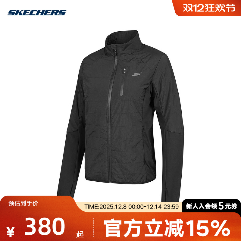Skechers斯凯奇秋冬女子保暖立领梭织裥棉外套棉服 P424W224/0018