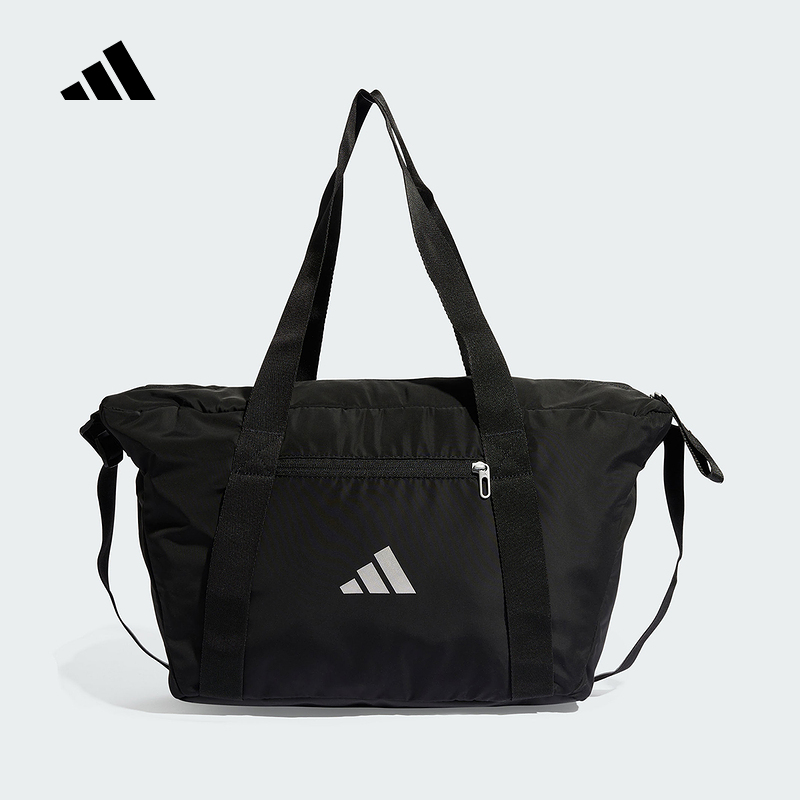 Adidas阿迪达斯情侣款大容量运动健身单肩斜挎包旅行包黑色JE3223