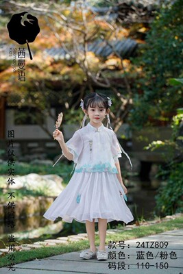 茜曼语正品新款女童新中式国风短袖套装唐装夏季江南风公主裙