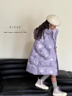 韦氏儿童中长款羽绒服女童外套原创公主风白鸭绒加厚款潮童装