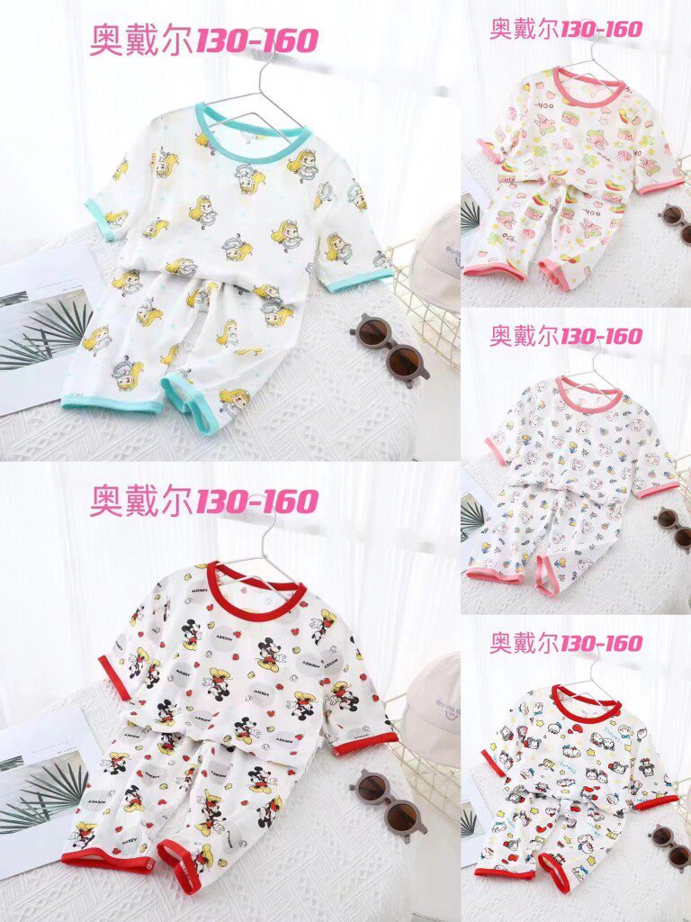 清仓左羽童夏季新品奥戴尔女童家居服套装男宝七分袖空调服睡衣