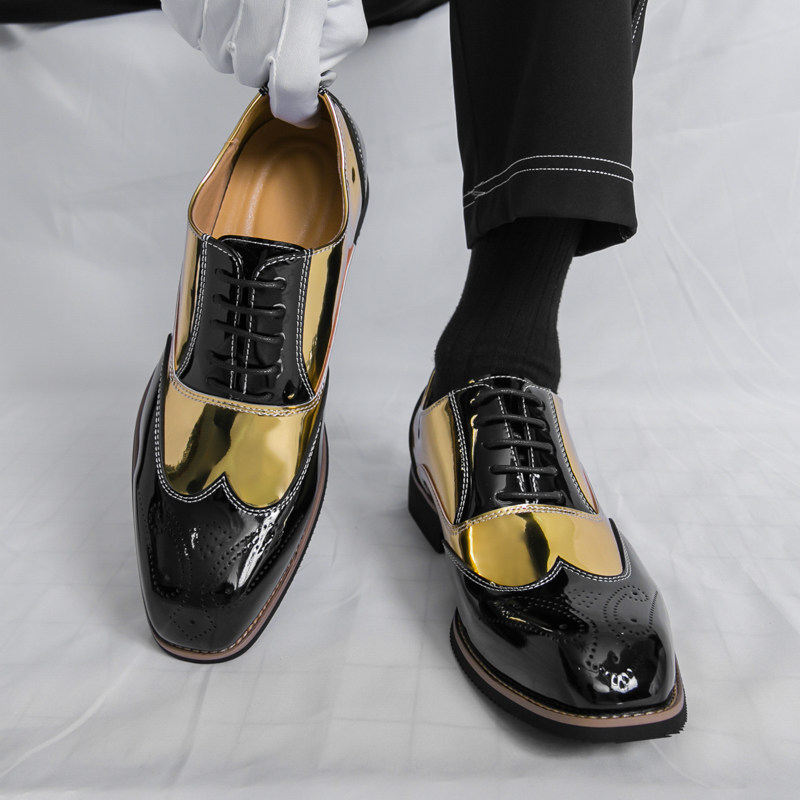 金色男鞋拼色休闲鞋潮流时尚英伦亮面主持人走秀男士皮鞋46大码鞋,流行男鞋,休闲皮鞋,淘宝优惠券,粉丝福利购,淘宝优惠卷