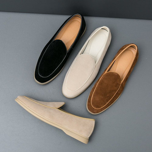 真皮软底豆豆鞋男反绒皮鞋高级感驾车懒人一脚蹬内增高乐福鞋大码