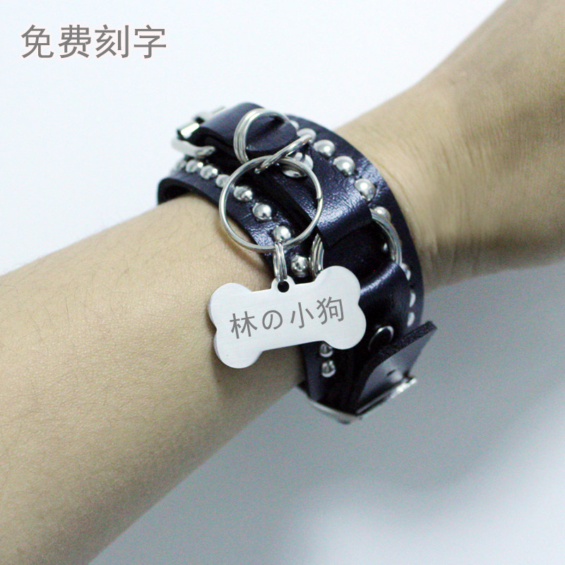 可刻字铆钉皮质皮革手环手镯定制摇滚情侣情趣手链欧美朋克风潮流