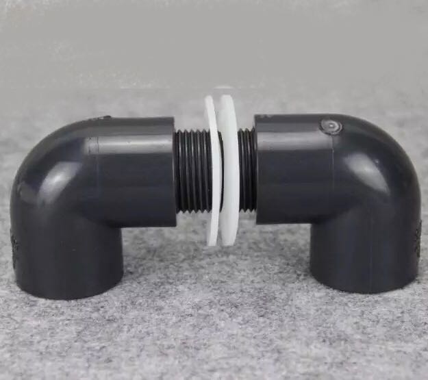 鱼缸上下水UPVC溢流管配件加长内外牙螺纹丝带双边弯头20-63mm