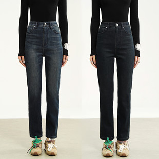 加绒保暖高腰牛筋高腰直筒显瘦9分烟管牛仔裤 FANLE STUDIOS冬季